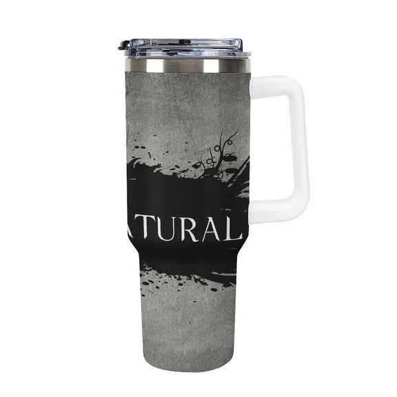 Supernatural Sam Dean 40oz Large Capacity Car Cup Tumbler with Handle And Straw Lid, Insulated Stainless Steel Double Wall Vacuum Travel Mug, Leak-proof Large Capacity Car Cup,Cupholder Friendly