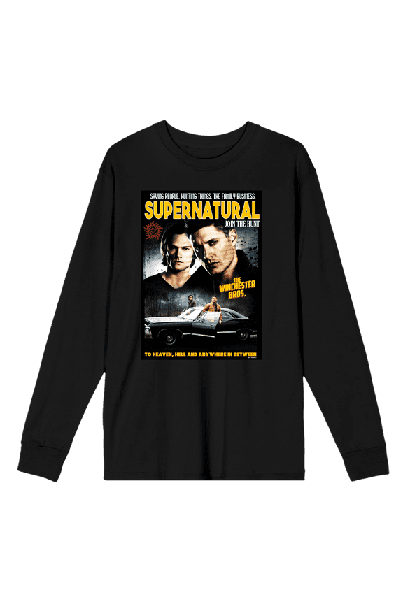 Supernatural Sam & Dean Poster Art Crew Neck Long Sleeve Unisex Adult Tee-Small