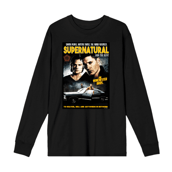 Supernatural Sam & Dean Poster Art Crew Neck Long Sleeve Unisex Adult Tee-XL