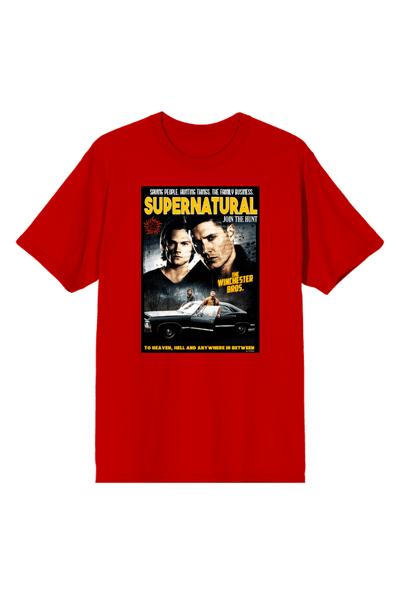 Supernatural Sam & Dean Poster Art Crew Neck Short Sleeve Men's T-shirt-Medium