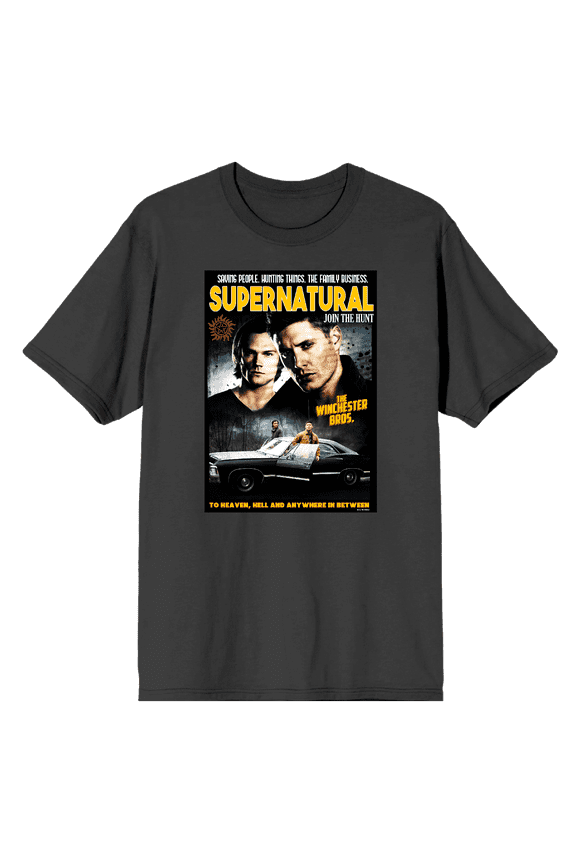 Supernatural Sam & Dean Poster Art Crew Neck Short Sleeve Men's T-shirt-Medium