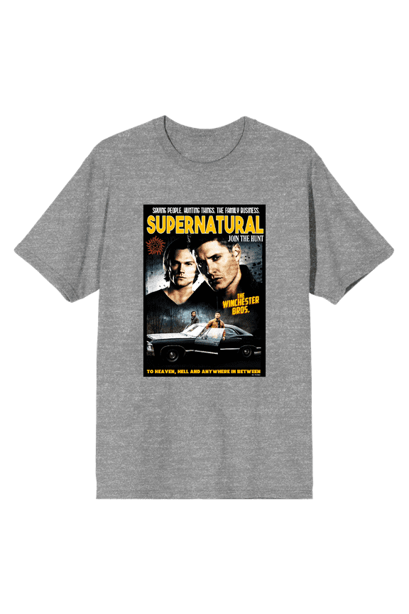 Supernatural Sam & Dean Poster Art Crew Neck Short Sleeve Men's T-shirt-Medium