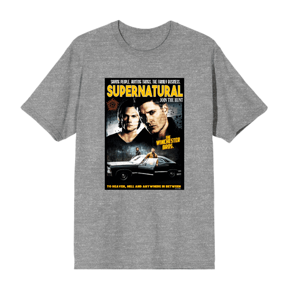 Supernatural Sam & Dean Poster Art Crew Neck Short Sleeve Men's T-shirt-Medium