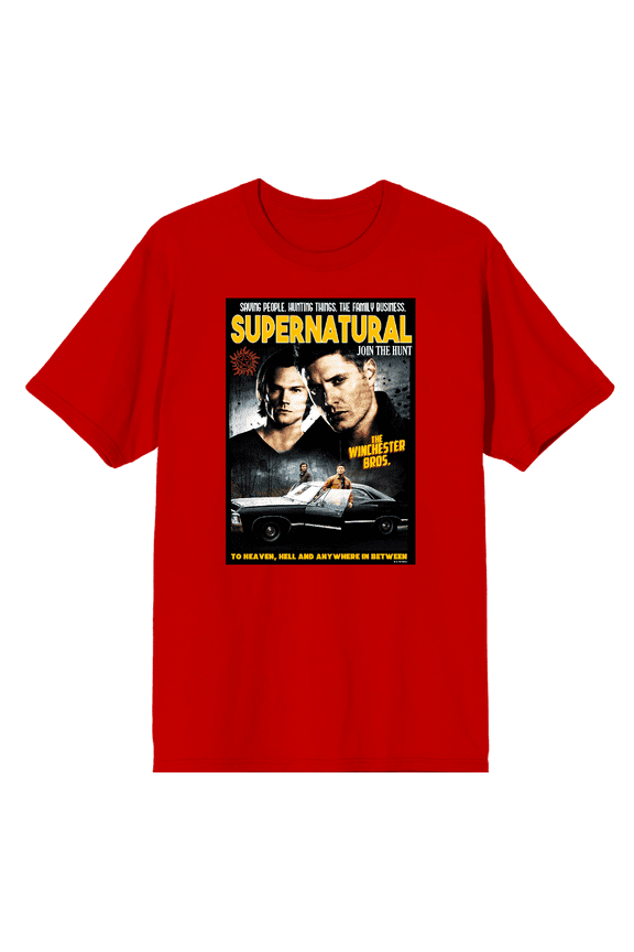 Supernatural Sam & Dean Poster Art Crew Neck Short Sleeve Men's T-shirt-XL