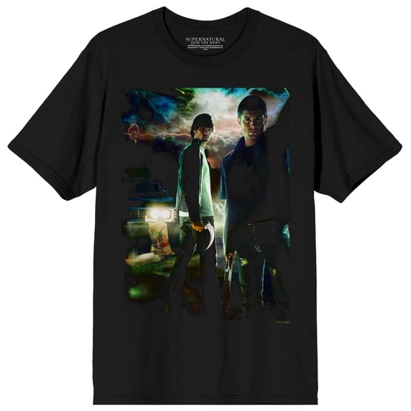 Supernatural Sam & Dean Young Poster Art Adult Black Crew Neck Short Sleeve T-shirt-Small
