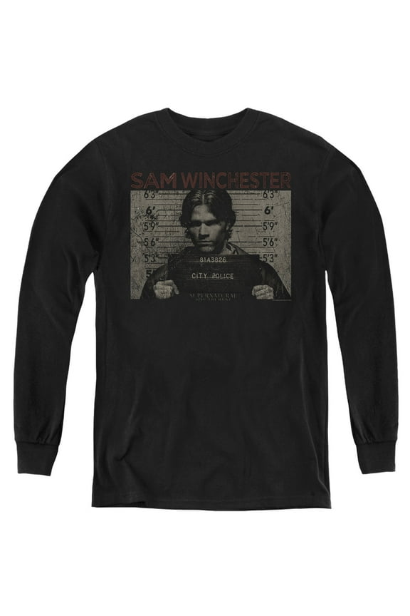 Supernatural - Sam Mug Shot - Youth Long Sleeve Shirt - Small