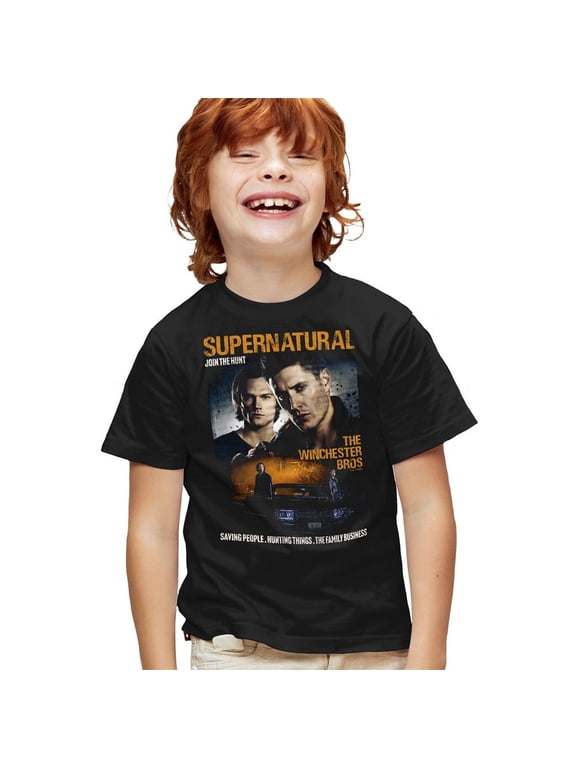 Sam and Dean Poster Kids T Shirt for Youth Boys and Girls, Black, Medium