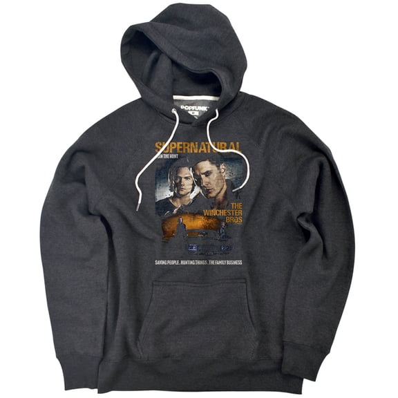 Supernatural Sam and Dean Poster Unisex Adult Slim Fit Pull-Over Heather Hoodie, Charcoal, Small
