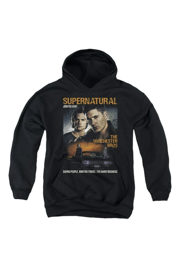 Sam and Dean Poster Youth Kids Boy/Girls Pull-Over Hoodie, Black, X-Large