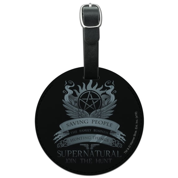 Supernatural Saving People Hunting Things Round Leather Luggage Card Suitcase Carry-On ID Tag