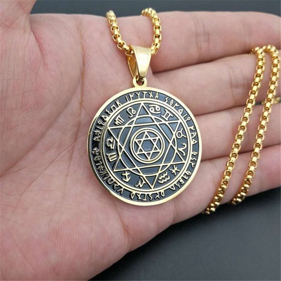 Supernatural Star of David Zodiac Sign Constellation Necklace Pendant 14K Yellow Gold Round Jewelry Birthday Present