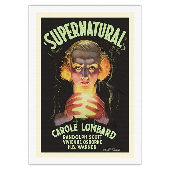 Supernatural - Starring Carole Lombard - Vintage Horror Film Movie Poster by Vincent Trotta & Maurice Kallis c.1933 - Fine Art Rolled Canvas Print 27in x 40in