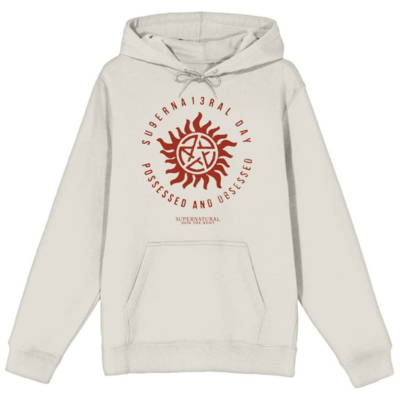 Supernatural Superna13ral Day Possessed And Obsessed Long Sleeve Sand Adult Hooded Sweatshirt-Medium