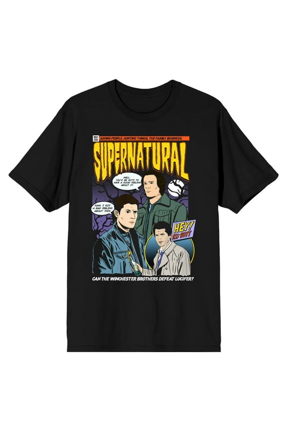 Supernatural TV Series Men's Comic Book Artwork Black Graphic T-Shirt-Medium