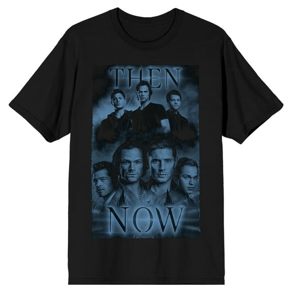 Supernatural TV Series Men's Then & Now Black Graphic T-Shirt-Medium