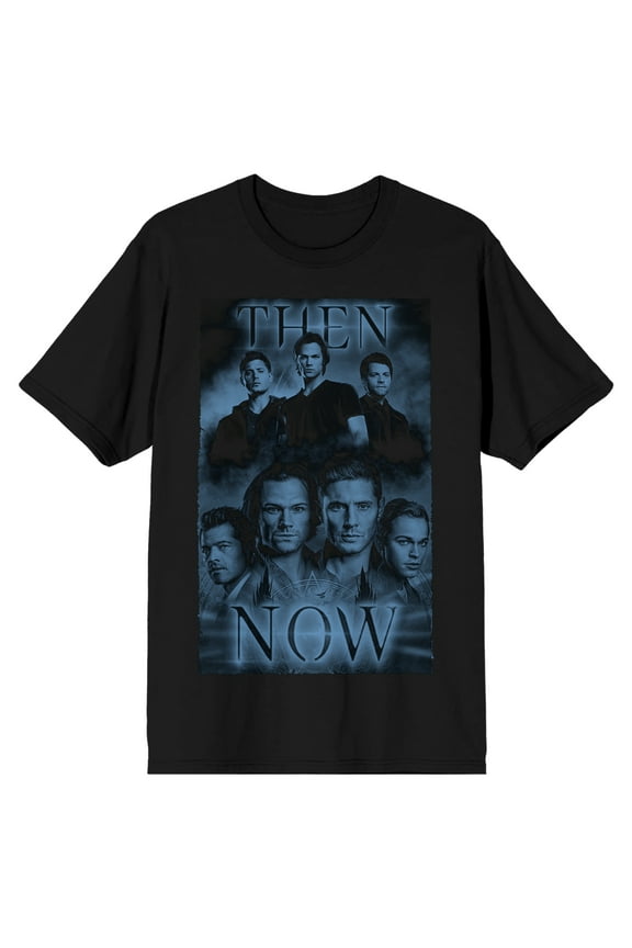 Supernatural TV Series Men's Then & Now Black Graphic T-Shirt-Medium