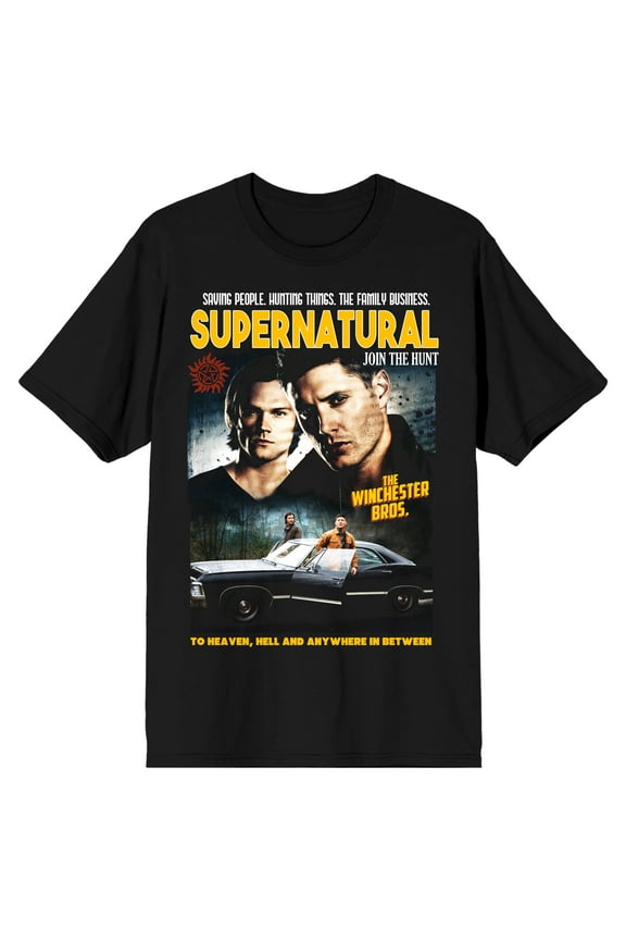 Supernatural TV Series Men's To Heaven, Hell And Anywhere In Between Black T-Shirt-Medium
