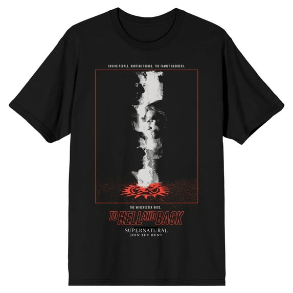Supernatural TV Series Men's To Hell And Back Black Graphic T-Shirt-Medium