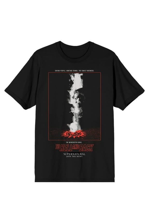Supernatural TV Series Men's To Hell And Back Black Graphic T-Shirt-Small
