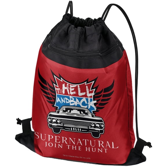 Supernatural To Hell And Back Drawstring Backpack Sports Bag Sackpack 17" x 13", Perfect for Gym, Yoga or Practice