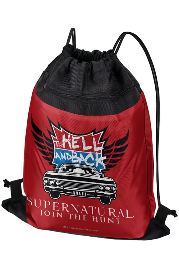 Supernatural To Hell And Back Drawstring Backpack Sports Bag Sackpack 17" x 13", Perfect for Gym, Yoga or Practice