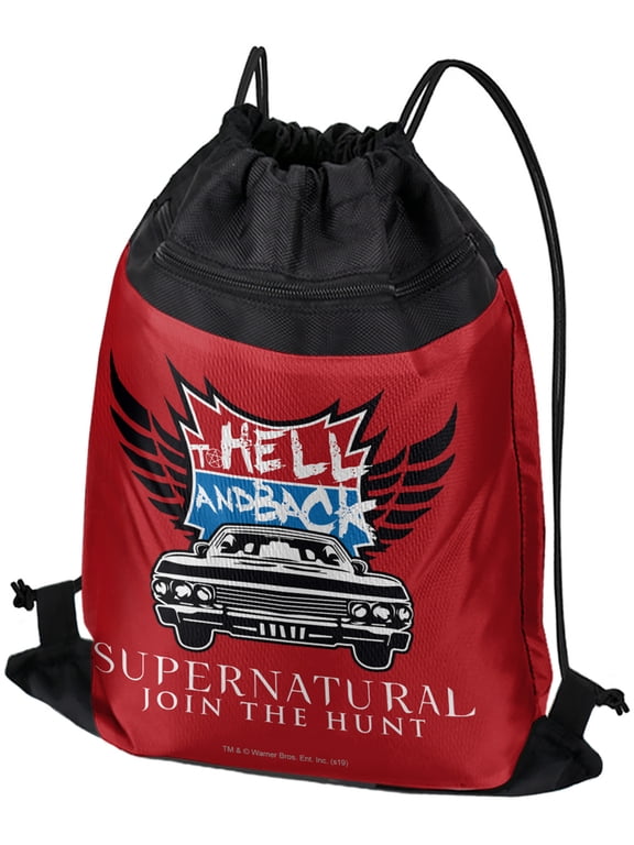 Supernatural To Hell And Back Drawstring Backpack Sports Bag Sackpack 17" x 13", Perfect for Gym, Yoga or Practice