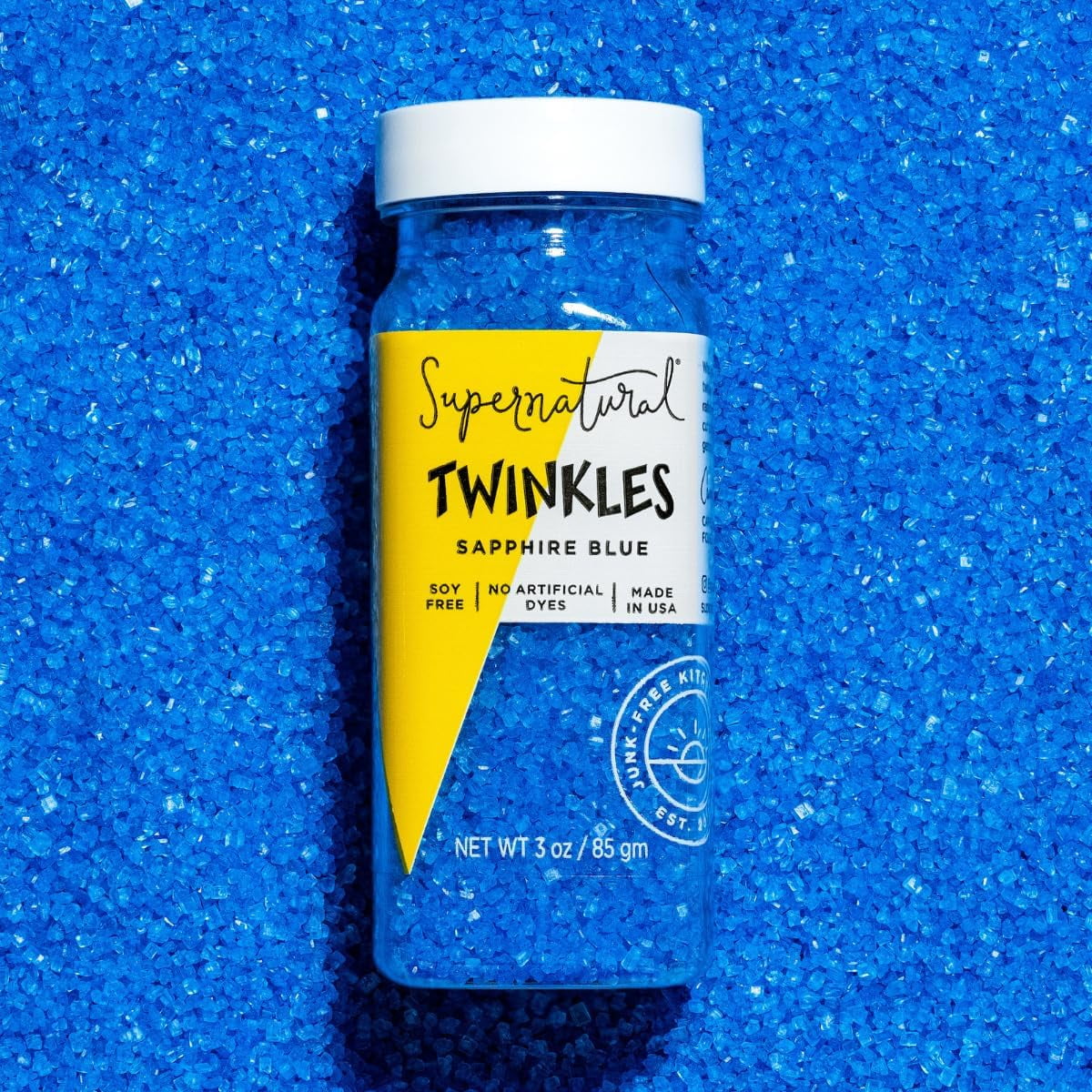 Supernatural Twinkles Sprinkles, Sapphire Blue Sanding Sugar, Vegan, Dye-Free, 3oz, USA Made