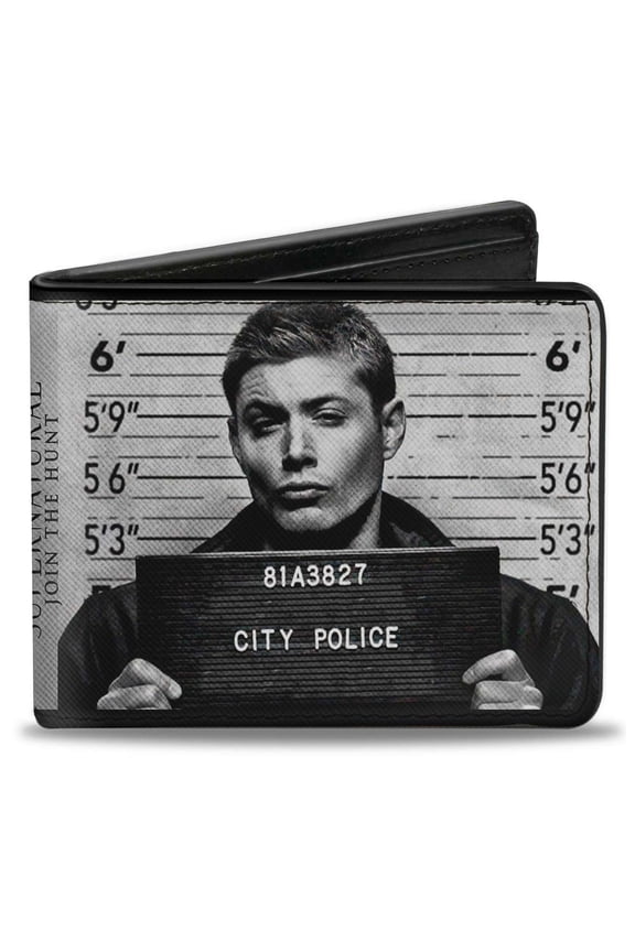 Supernatural Wallet, Bifold, Supernatural Dean Sam Mug Shots Grays Black White, Vegan Leather