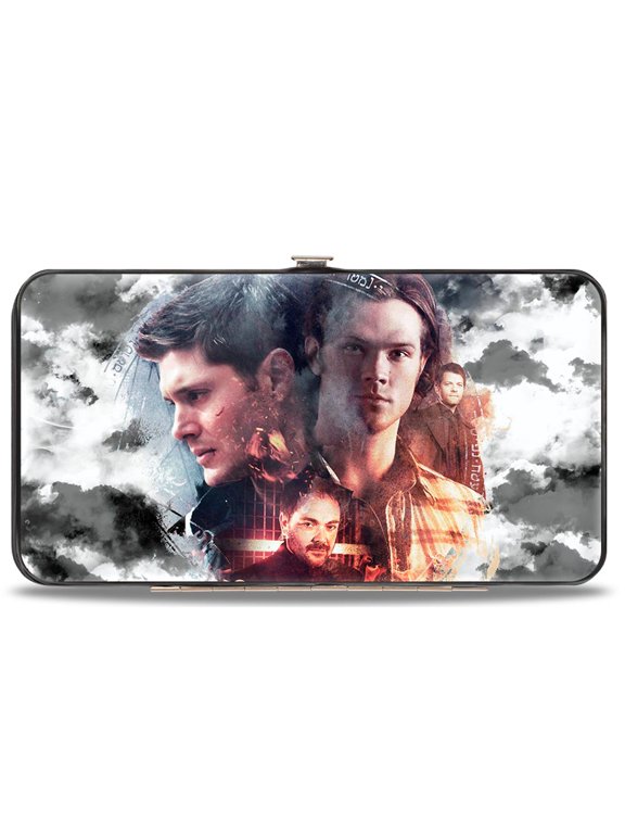 Supernatural Wallet, Hinged, Supernatural Character Collage Logo Clouds Grays Sepia, Vegan Leather
