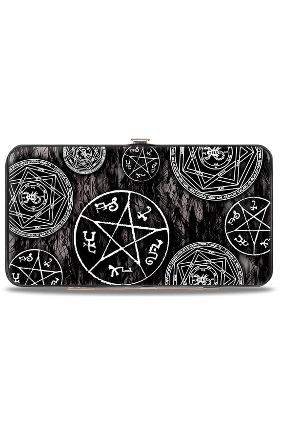 Supernatural Wallet, Hinged, Supernatural Devils Trap Pentagrams Grays Black White, Vegan Leather
