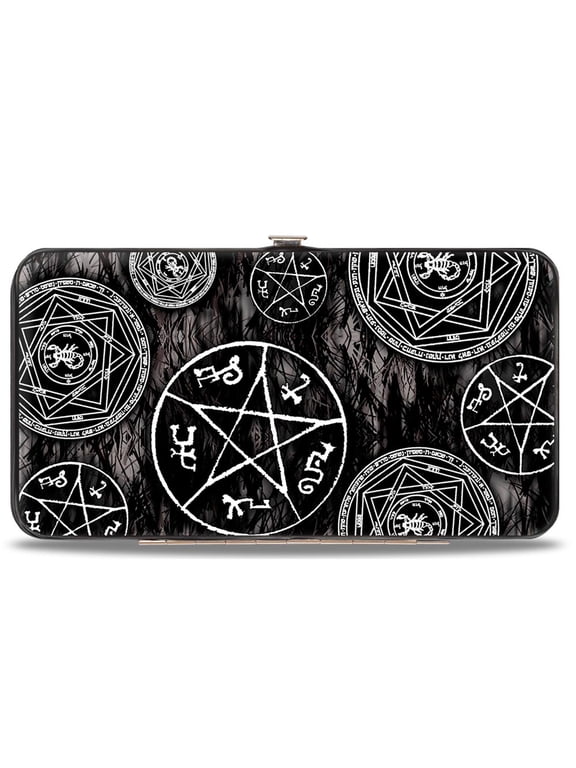 Supernatural Wallet, Hinged, Supernatural Devils Trap Pentagrams Grays Black White, Vegan Leather