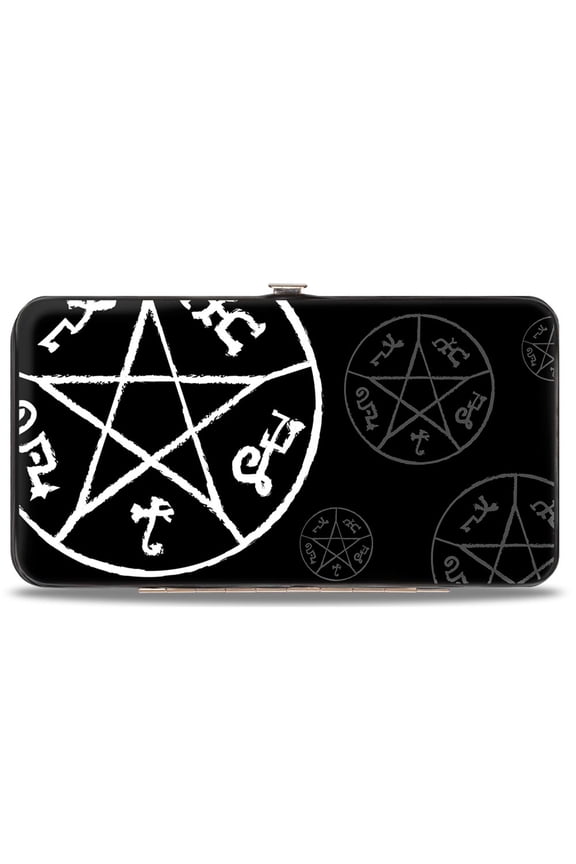Supernatural Wallet, Hinged, Supernatural Devils Trap Symbol Scattered Black Gray White, Vegan Leather