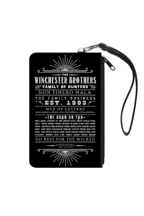 Supernatural Wallet, Zip Clutch, Supernatural Quotes Scroll Black White, Canvas