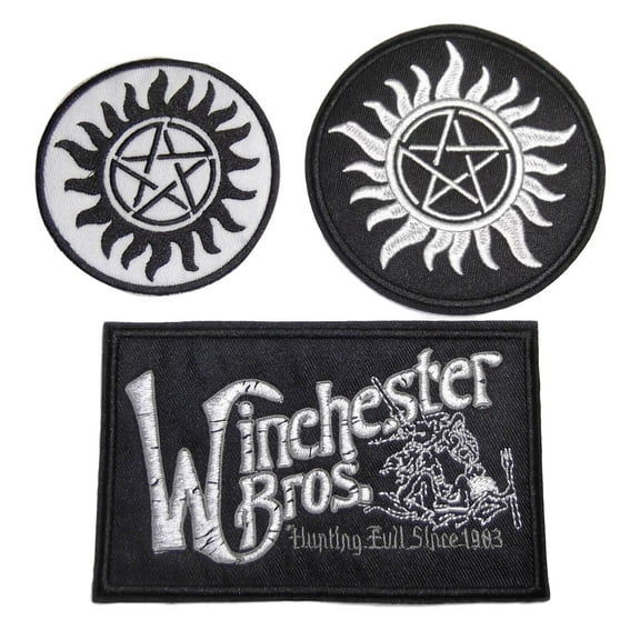Supernatural Winchester Bros, Anti-possession Set of 3 Embr. Iron On Patches