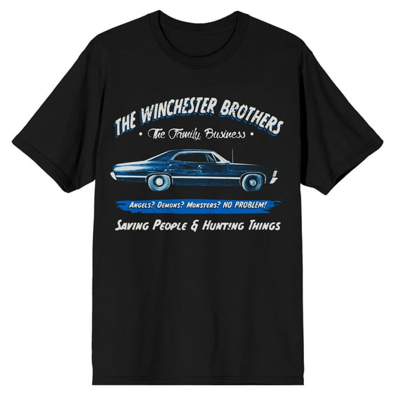 Supernatural Winchester Brothers Family Business Men's Black T-shirt-3X-Large