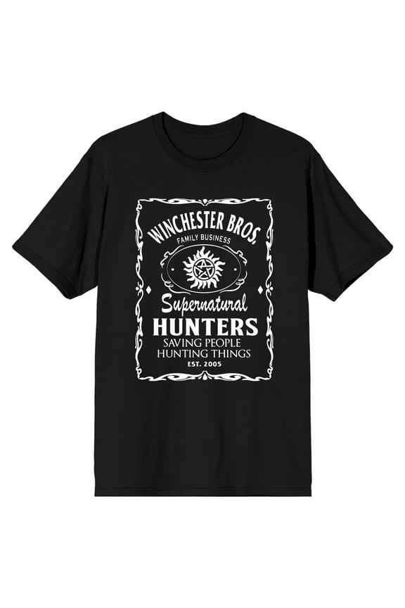 Supernatural Winchester Brothers Family Business Poster Men's Black T-shirt-Large