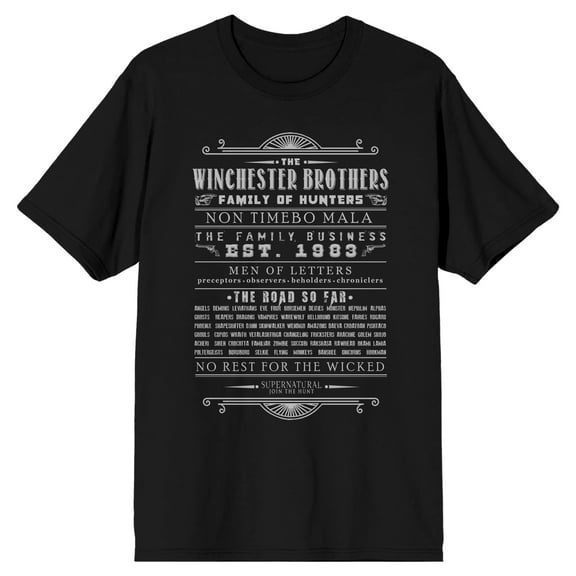 Supernatural Winchester Brothers Family of Hunters Men's Black T-shirt-Medium
