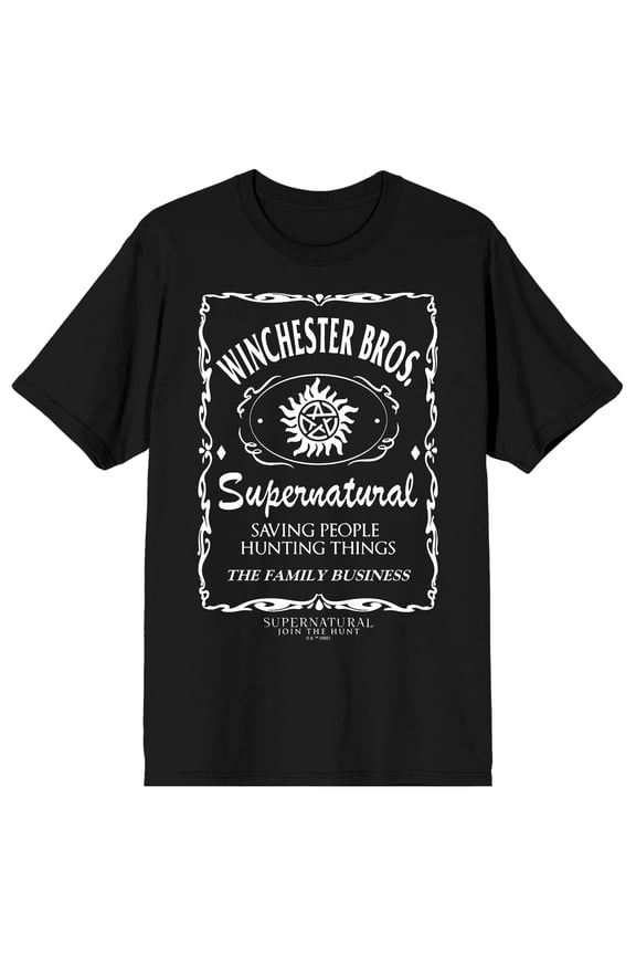 Supernatural Winchester Brothers Poster On Black Adult Crew Neck Short Sleeve T-shirt - XL