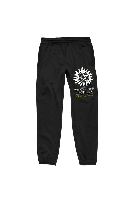 Supernatural Winchester Brothers The Family Business Men's Black Graphic Jogger Pants-Large