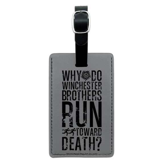 Supernatural Winchesters Run Toward Death Rectangle Leather Luggage Card Suitcase Carry-On ID Tag