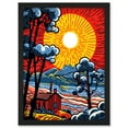 thumbnail image 1 of Supernova Sunrise Over Countryside Cabin Comic Book Style Mountain Landscape Pop Art Halftone Artwork Framed Wall Art Print A4, 1 of 4