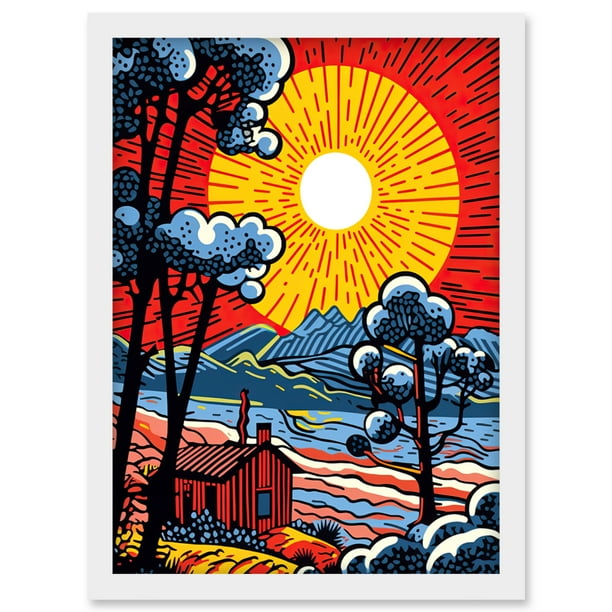 Supernova Sunrise Over Countryside Cabin Comic Book Style