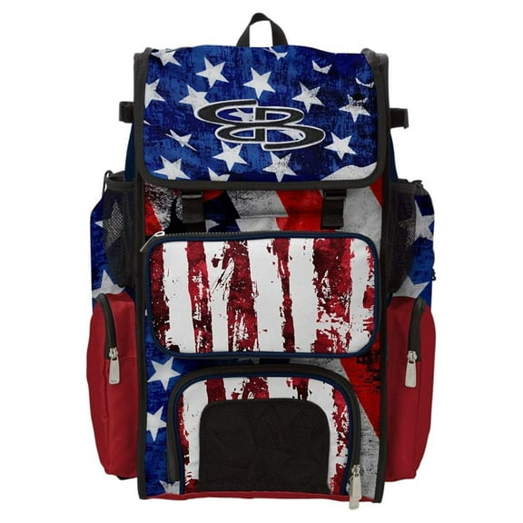 Superpack Bat Bag - Backpack Version (no wheels) - Holds 4 Bats - USA Stars & Stripes Navy/Red/White