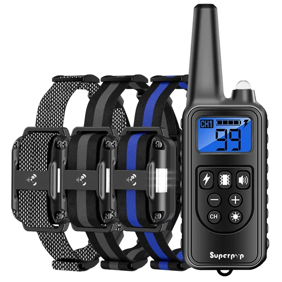 Superpop Dog Training Electric Collar with Remote Waterproof 2600ft LED Light Beep Vibration for 3 Dogs