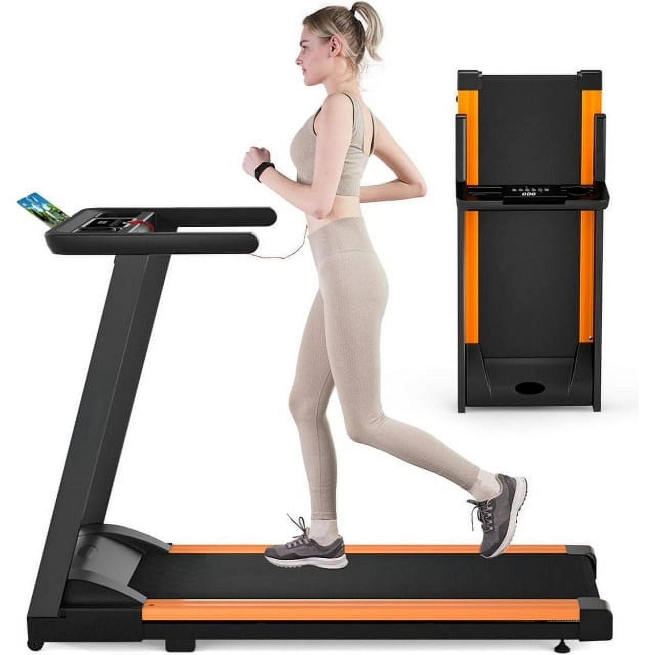 Superrun Smart Treadmill with APP Bracelet Folding Treadmill Foldable with 300 lb Capacity 3 HP Portable Treadmill for Home Orange