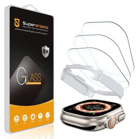 (3 Pack) Supershieldz Designed for Apple Watch Ultra 3 (49mm)/ Watch Ultra 2 (49mm) / Watch Ultra (49mm) Tempered Glass Screen Protector with (Easy Installation Tray) Anti Scratch, Bubble Free