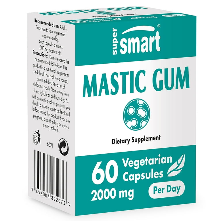 Supersmart - Mastic Gum 2000 mg per Day - 35% Masticonic Acids - Bad Breath  & H. Pylori Treatment