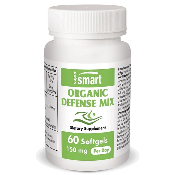 Supersmart - Organic Defense Mix 150 mg per Day - Immune Booster Supplement - with Peppermint & Lemon Essential Oil | Non-GMO & Gluten Free - 60 Softgels
