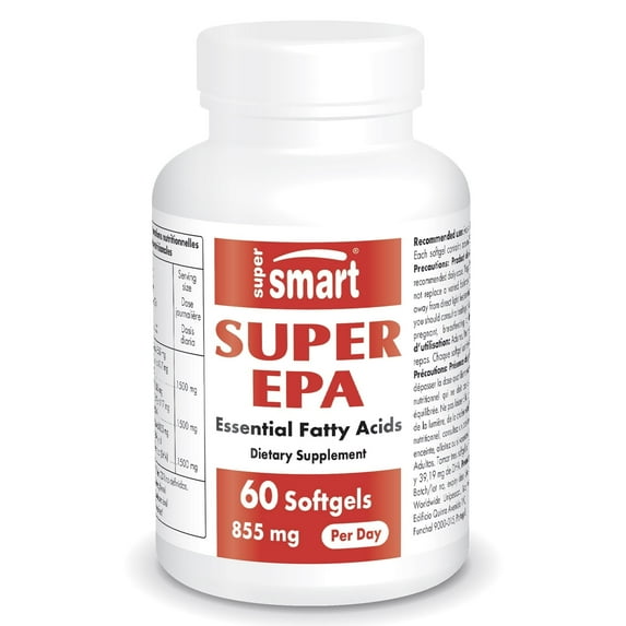 SuperSmart - Super EPA 855 mg per Day - Omega 3 (EPA & DHA) - Fish Oil Supplement - Cardiovascular Support - Brain Health | Non-GMO & Gluten Free - 60 Softgels