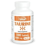 Supersmart - Taurine 2000 mg Per Day - Antioxidant Amino Acid - Boost Physical & Mental Performance - Sport Nutrition | Non-GMO & Gluten Free - 100 Tablets